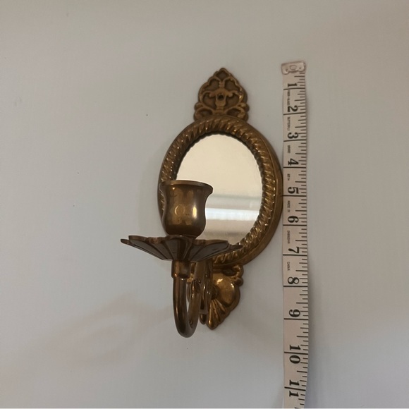 Andrea by Sadek Brass Vintage Small Mirrored Candle Wall Sconce - Picture 4 of 4
